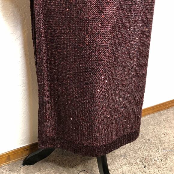 WHBM maroon wine sequin embellished long open front duster cardigan size Large - Picture 13 of 15